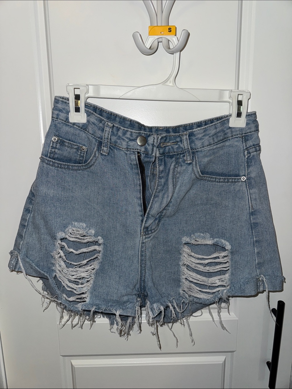 Distressed Jean Shorts - Light Blue Wash, Size Small